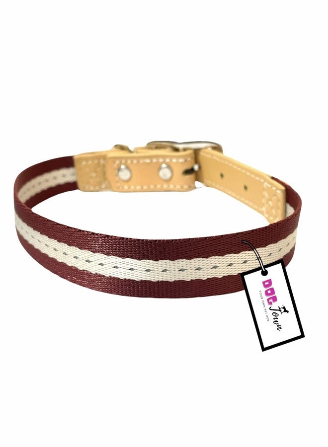 DOGTOWN Soft Nylon Collar with Strip Pattern for Dogs & Kitten (Color May Vary) (20 MM, Maroon) - Image 1